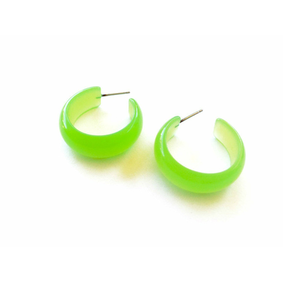 Lime Green Moonglow Small Simple Hoop Earrings - Picture 4 of 5